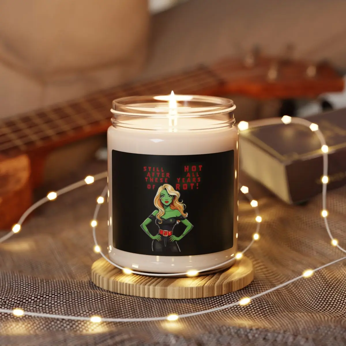 Still Hot After All These Years of Rot Zombie Pinup Candle – Retro 1950s Blonde Green-Skinned Zombie Halloween Rockabilly Scented Soy Candle, 9oz | Apple Harvest, Cinnamon Vanilla, and Unscented