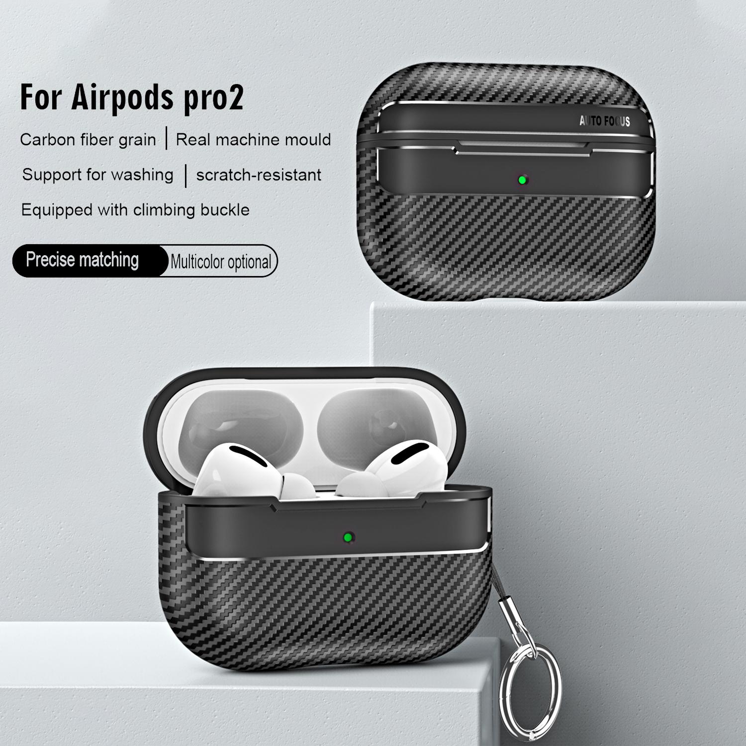 Carbon Fiber Texture Military Shockproof Case for AirPods Pro 3/2/1 & AirPods 4/3/2/1 with Carabiner Protective Cover