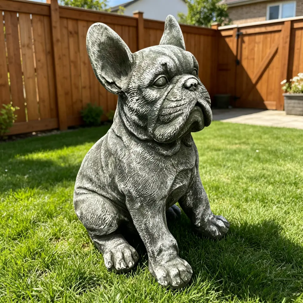 littleox 16'' Outdoor Weatherproof French Bulldog Statue, Rustic Stone Finish Resin Dog Sculpture, Decorative Ornament for Garden, Yard, Patio, Lawn & Backyard Landscaping