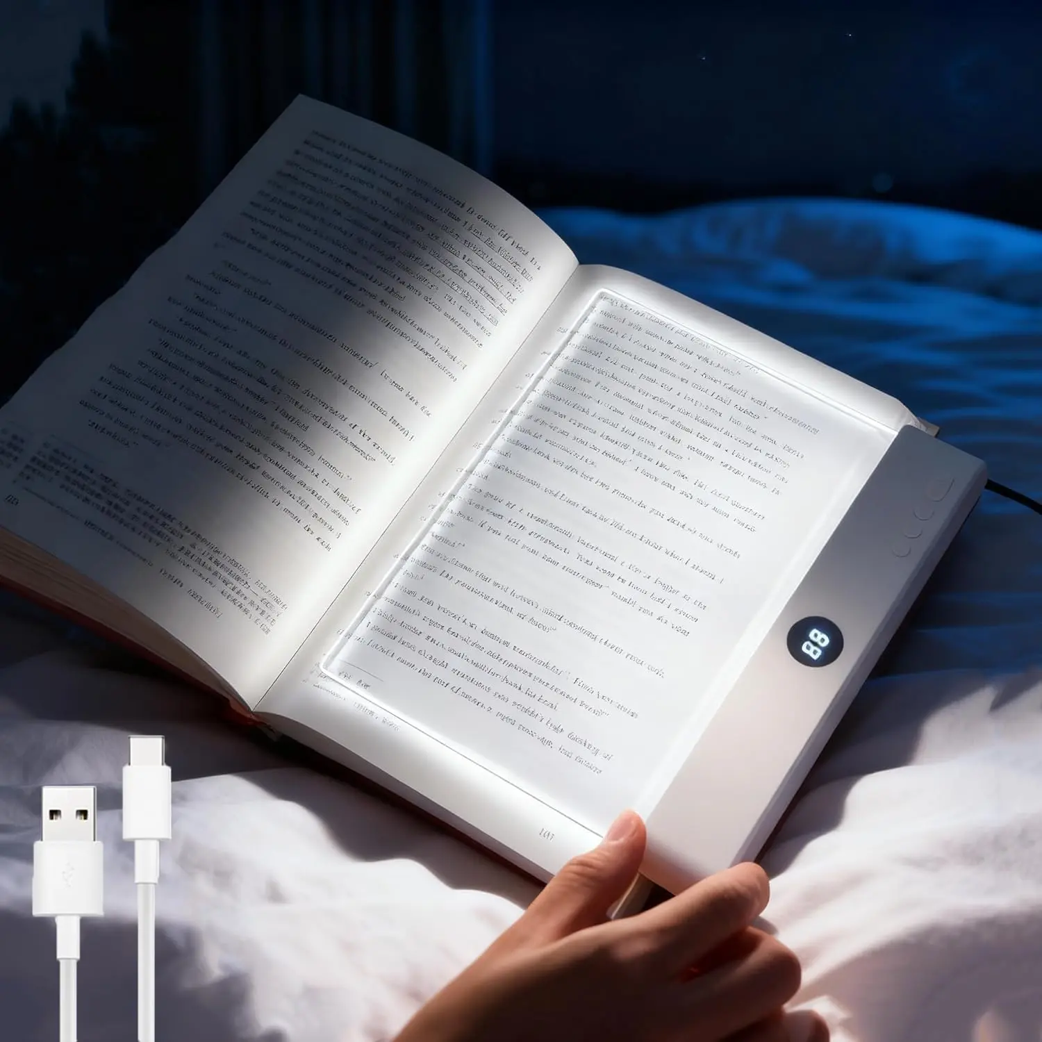 Book Light, Rechargeable Clear LED Flat Reading Light with 3 Colors & Timer, Dimmable Panel Plate Lamp Book Full Page Light for Reading in Bed at Night, Funny Gifts for Readers Kids Women Men