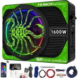 2026 Upgraded 10" 1600W Slim Under Seat Car Subwoofer with Built-in Amp & LED Ambient Lights - Low Profile Bass Sub for Car Audio Individual Controls (LPF/Gain/Bass Boost) High Output Distortion-Free