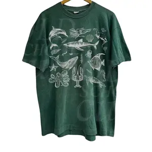 Vintage 90s Tattoo Sea Animal Tshirt - Sealife, Ocean, Whale, Orca, Turtle, Dolphin - Unisex Washed Short Sleeve Casual Top Menswear Top Streetwear