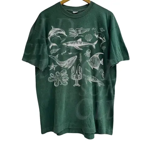 Vintage 90s Tattoo Sea Animal Tshirt - Sealife, Ocean, Whale, Orca, Turtle, Dolphin - Unisex Washed Short Sleeve Casual Top Menswear Top Streetwear