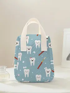 Reusable Women's Handbag with Tooth Pattern Print, Cosmetic Storage Bag with Compartments, Ideal for School Work Travel Business Trips