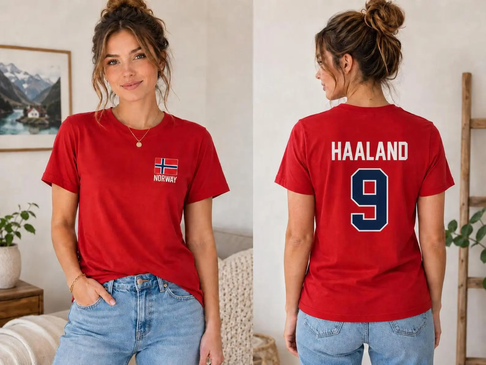 Haland 9 Norway Soccer Shirt, Norwegian Football Fan Tee, Red Jersey Style T-Shirt, Norway Flag Game Day Apparel