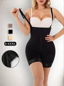 Women's Solid Zipper Fly Hook & Eye Closure Post Op Shapewear Romper Ruched Tummy Control Butt Lifting Shaper, High Stretch Shapewear for Daily Wear, Waistband