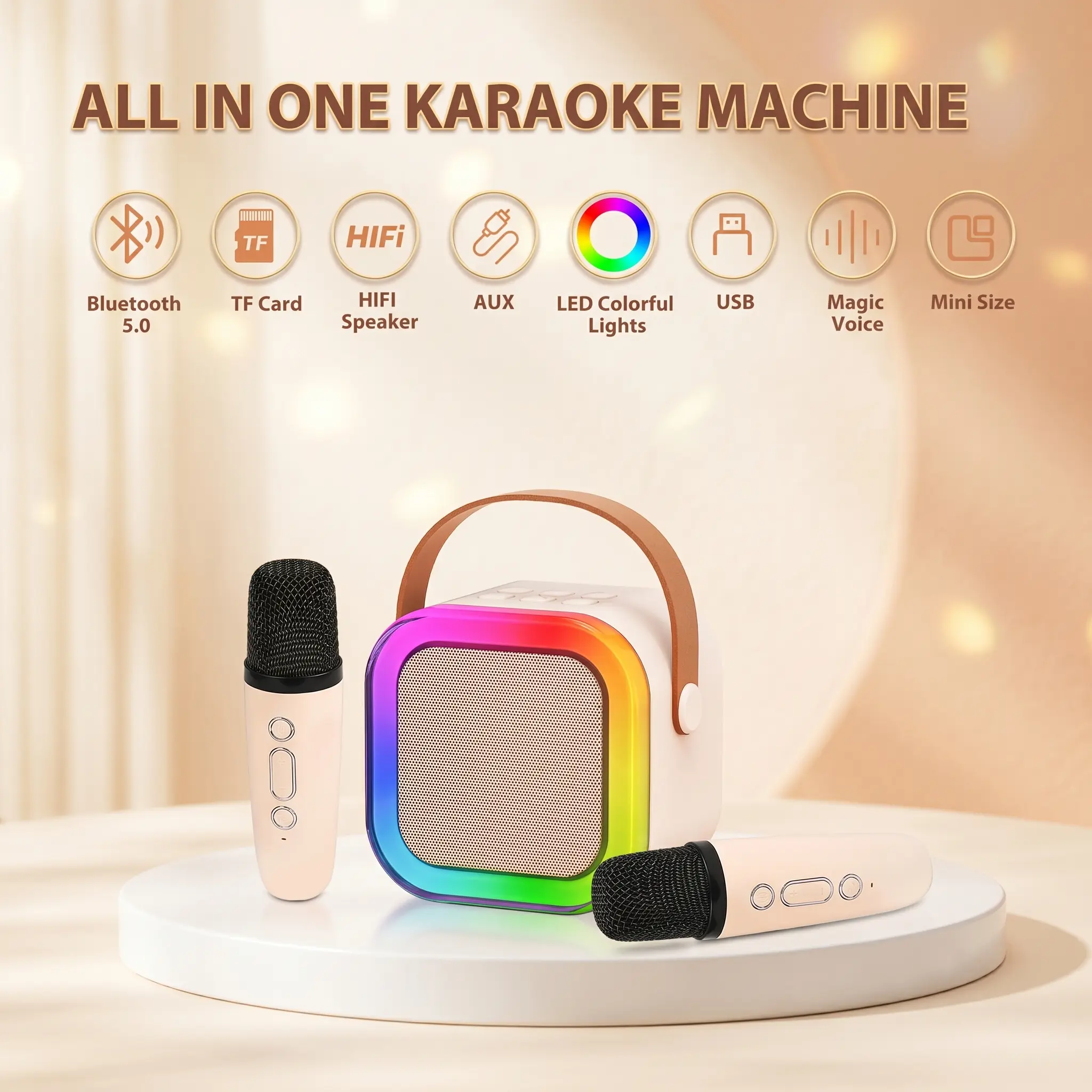 Portable Bluetooth Mini Karaoke System - 2 Wireless Microphones, 5 Magic Voice Effects, RGB LED Lights, Durable Speaker Combo, Home Party Music Player, Tech Gadgets, Boy Gifts, Teenage Boy Gifts, Tools and Gadgets