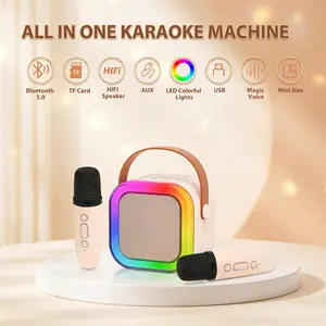 Mini Karaoke Machine for Kids and Adults with 2 Wireless Microphones, Portable Bluetooth Speaker with 5 Magic Voice Effects & RGB Lights, Home Party Music Player, Perfect Birthday Gift for Boys Girls