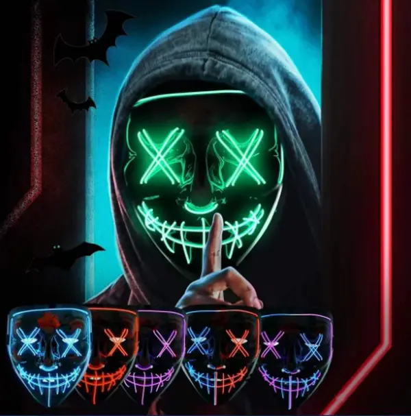 Adult EL Cold Wire Glowing Neon Mask - Spooky Cross-Pattern Eyes, Stitched Mouth Design, Festive Halloween Cosplay Stage Performance Party Accessory