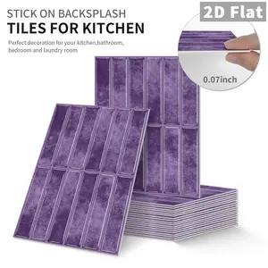 10 PCS PE Crystal Foam GST Tile Stickers Retro Dreamy Purple Vertical Brick Waterproof Oil-Proof Anti-Collision Wall Decals for Kitchen Bathroom Ceiling