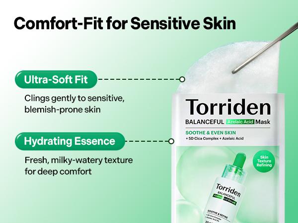 [Torriden Official] BALANCEFUL Azelaic Acid Mask (10 sheets) | Glutathione-Powered Calming Sheet Mask for Smooth & Even Skin, Texture Smoothing, Skin Clarity with Azelaic Acid, Glutathione, 5D Cica Complex
