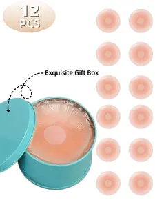 12 Pcs Women's Reusable Silicone Nipple Covers, Self Adhesive Washable Strong Adhesion Nipple Pasties, Invisible Breathable Nipple Protection Petals, Comes with Exquisite Gift Box, Ideal for Backless Dresses & Strapless Outfits & Daily Wear