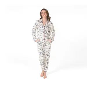 LATTELOVE Notch Collar Button Front Top & Jogger Pajama Set