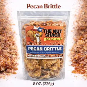 The Nut Shack Pecan Brittle Half Pound Resealable Bag Vegan Gluten-Free Protein Rich Texas Style Snack