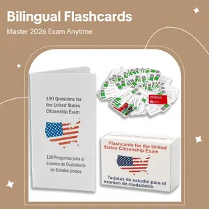 2026 U.S. Citizenship Flash Cards English/Spanish USCIS Naturalization Exam Prep Set with Bilingual Study Booklet 100 Official Questions Durable Cardstock