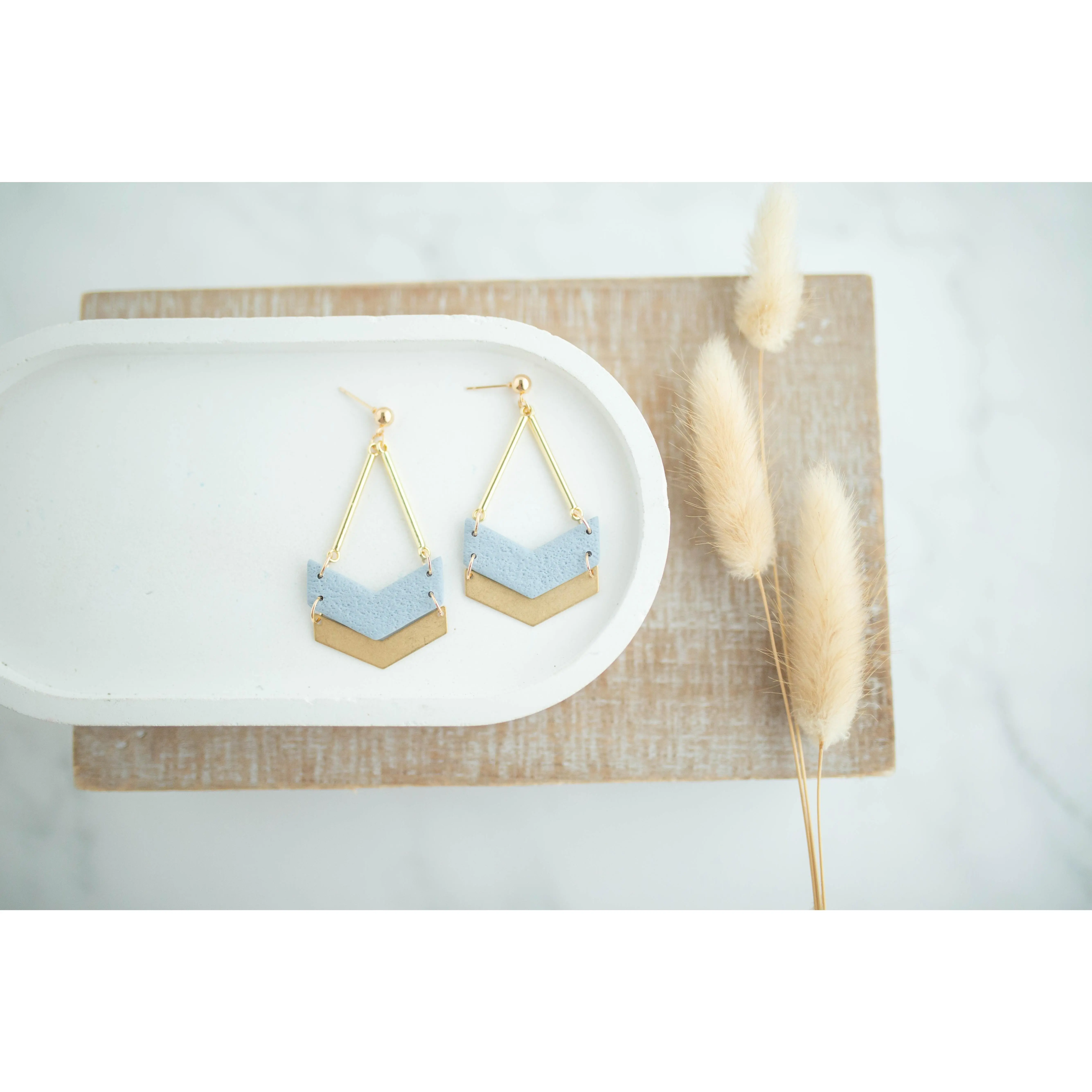 Clay Arrow Drop Earrings for Women, Bluebell Dangle Style, Lightweight Hypoallergenic Earrings Set with Nickel-Free Stainless Steel, Lightweight Earring, Casual