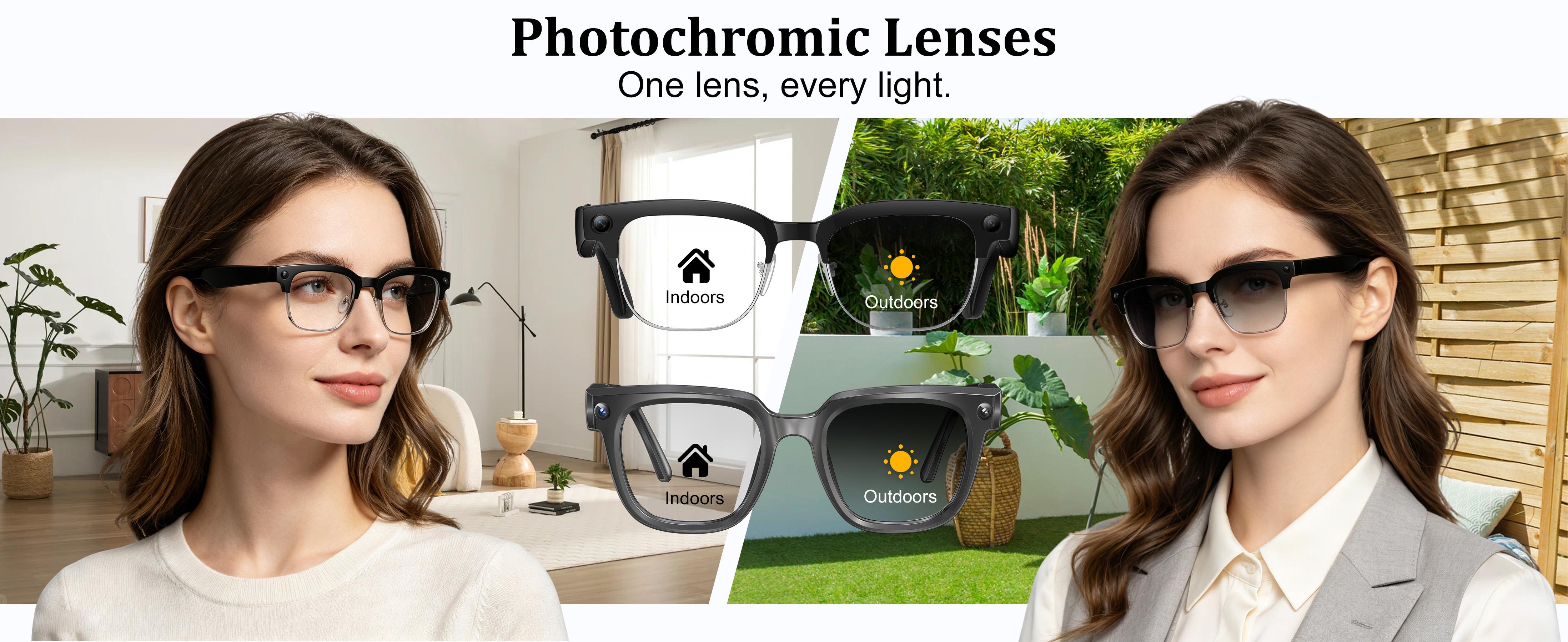 LUSBY Classic Smart Glasses - New Q12 Upgraded & Q11 AI Model, 8MP Photo/Video Recording, 160+ Languages Real-Time Translation, Photochromic UV400 Lenses, Bluetooth Wireless, Magnetic, Rechargeable Batteries, Hands-Free Business & Travel Wearable