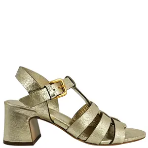 Gold Metallic Leather Gladiator Heel Sandal