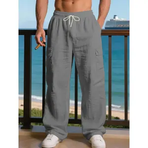 Men's linen work pants, multi pocket design, breathable and comfortable fabric, casual loose style, spring and autumn wear, casual street wear pantsRAIMENTRY