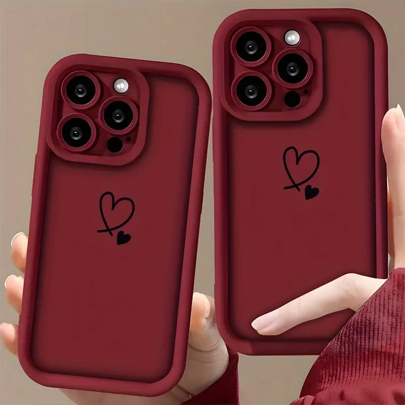 Minimalist Red Heart Pattern iPhone Case - Casing with High-End Stepped Shock-Absorbing TPU Soft Cover, Protector for iPhone 17,16,15,14,13 Pro Max,13,12,11 Pro Max Plus,X,XR,XS Max - Luxury Mobile Phone Accessory