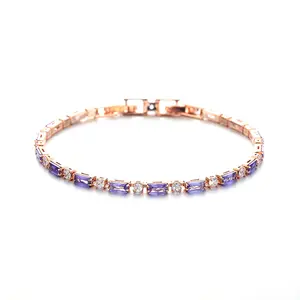 LXF Accessories Women’s purple crystal bracelet (imitation moissanite), delicate in style, champagne gold color, long-lasting and does not fade.