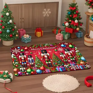Christmas Decoration Set: Nutcracker, Tree, Gift Box & English Letter Pattern, Extra-Large Doormat - Machine Washable, Suitable for Living Room, Bedroom, Kitchen, Office, Indoor/Outdoor Entryway Mat, Home Decor