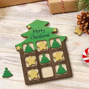 Christmas Theme Wooden Game Board Decorative Plaque, Wooden Tic Tac Toe Game, Creative Christmas Tree Shapes Board, "Merry Christmas" Ideal for Birthday Xmas Gifts Party Gifts, Includes Storage Bag, Tic Tac Toe Game