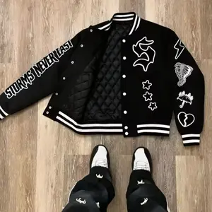 tro Gothic Alphabet Embroidery Oversized Motorcycle Uniform Baseball Uniform Men's Y2K New Trend Harajuku Hip-Hop Joker Jacket