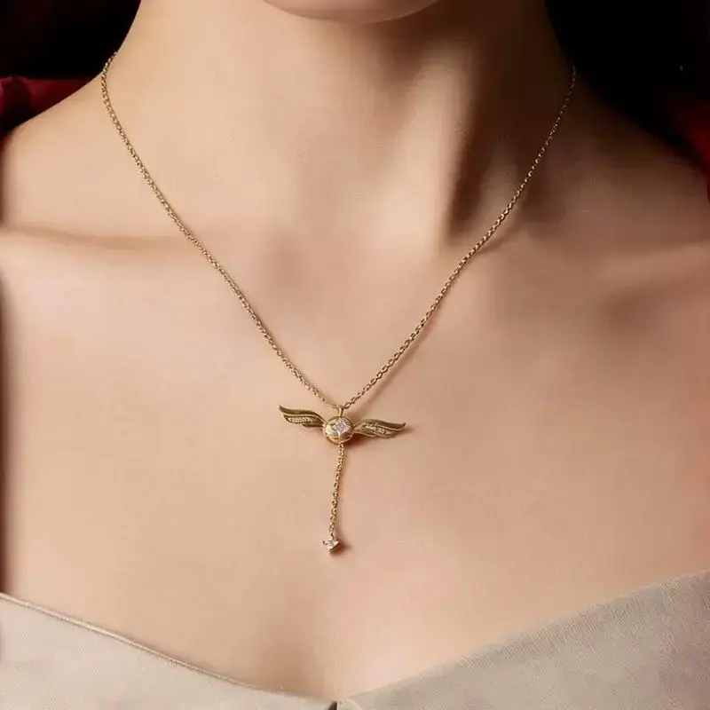 DearLuniva B Golden Snitch Winged Ball Necklace with Movable Wings, Alloy Pendant Jewelry,Valentine's Gift for Women,Gold color Symbolizing Love Fashion Modern AccessoriesGold Choker