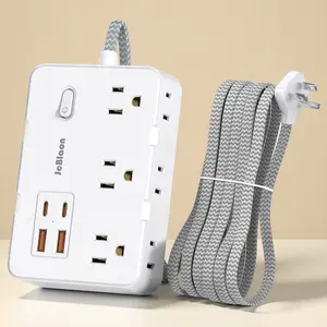 Surge Protector Power Strip with 6 Outlets 4 USB Charging Station(2 USB C Port), Flat Plug Extension Cord for Home, Office, Dorm Room Essentials