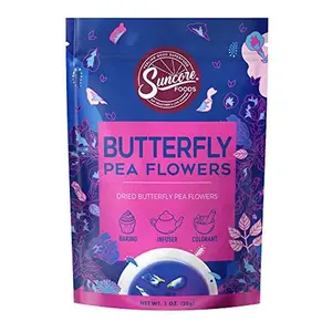 Suncore Foods Dried Butterfly Pea Flowers Bloom, Caffeine-Free Tea, Gluten-Free, Non-GMO, 1oz (1 Pack)