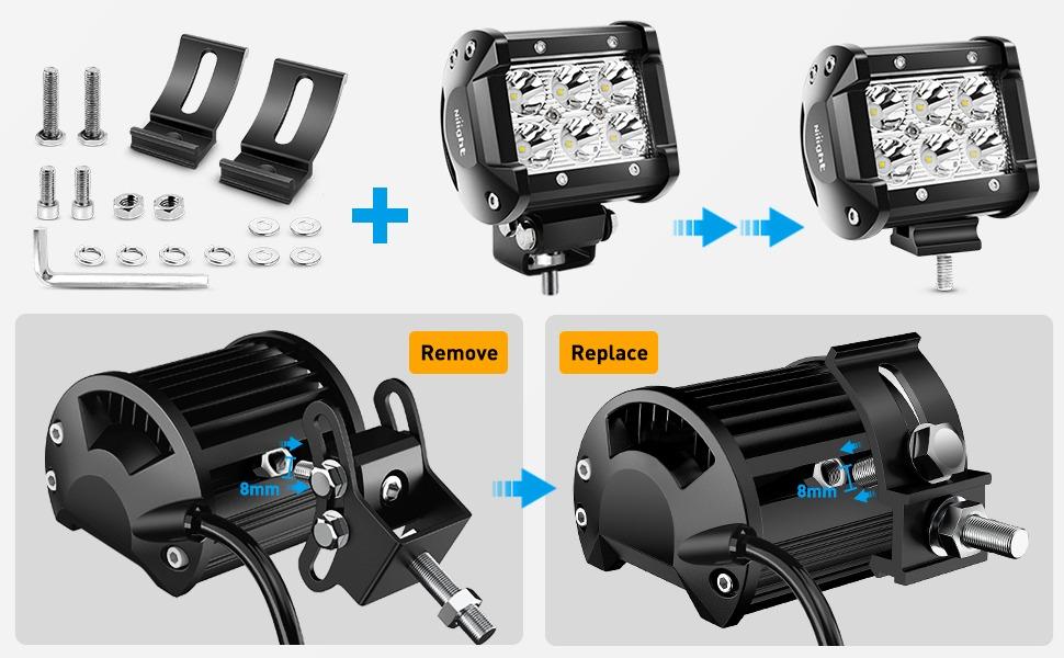 Nilight 2PCS Base Mounting Brackets Universal Slide Bracket Kits for LED Light Bar, Model: 90035B