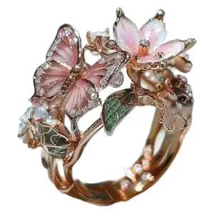 Vibrant Butterfly Open Ring Creative Drip Glaze Flower Style Adjustable Fit Fashion Forward Jewelry for Women Great for Casual Daily Formal Looks Spring Summer Outfits & Sweet Gift for Her