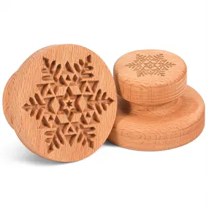 Wood Cookie Stamp 2.5 Inch Wooden Cookie Mold Carved Wooden Cookie Press Mold Pressed Biscuit Mold 3D Wooden Baking Mould Embossing Craft Decorating Baking Tool