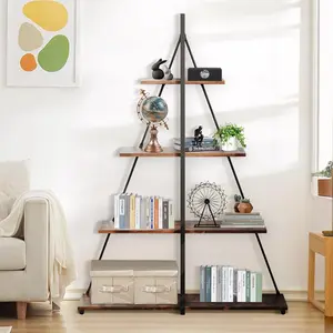 Book Shelf, 4 Tier Book Shelves, A-Shaped Frame Bookcase, Sturdy Book Shelves, Free Standing Storage Shelves Unit for Bedroom, Living Room and Home Office, Rustic Brown