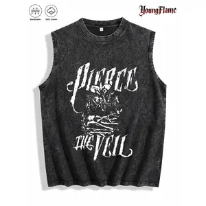 Y2K Emo Alt Fit | Heavy Metal Band Graphic Muscle Shirt Breathable Acid Wash Sleeveless Top Men Women