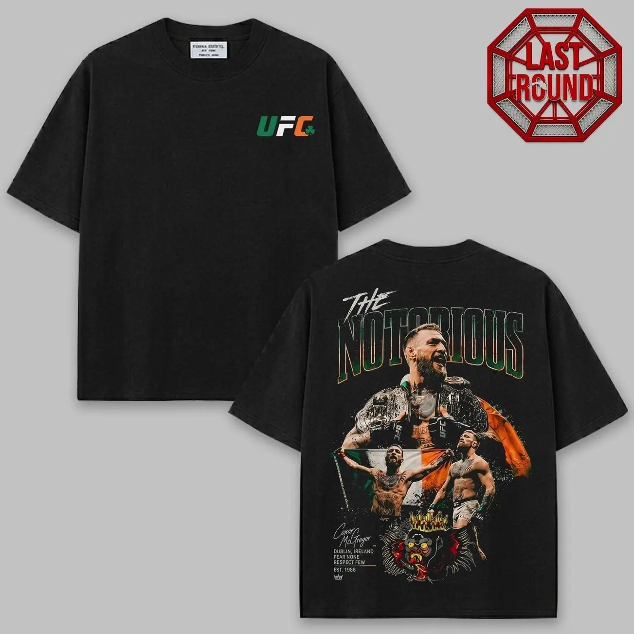 Irish Fighter Vintage Acid Washed T Shirt Retro MMA Champion Graphic Tee Celtic Flag Warrior Combat Sports Knockout Streetwear Oversized Unisex Men�s Clothing Casual Outfit Gift for Him Her UBF