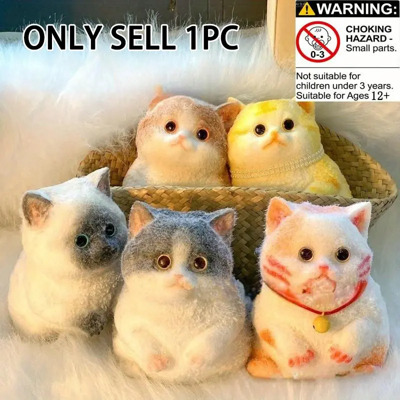 Cute Decompression Squishy Squeezable Toy 3.54x2.36inch Fat Cat Design, High-Quality Handmade Makeup Decoration, Random Packaging & Small Decorations Included
