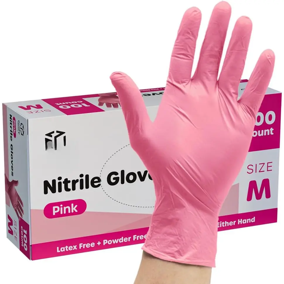 100 Count Pink  Disposable Gloves - Latex & Rubber Free, Non-Sterile  Free