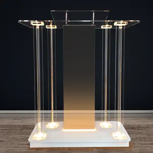 "Luxury Rolling Podium with Ambient RGB Lighting - Elevate Galas, Keynote Speeches & Wedding Vows | Crystal Acrylic + Silent Casters