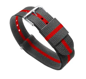 Smoke Cherry Grey Red Nylon NATO® Style 22mm Long Watch Band
