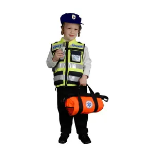 EMT Hatzolah Costume Dress For Kids - First Responder Dress Up Outfit with Adjustable Front Zipper Reflective Vest & Navy Cap - Imaginative Pretend Play Set for Boys & Girls