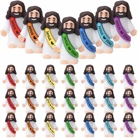 【springtok】Mini Jesus Figures 25/50/100 pcs Original Design Little Jesus Figures with Jesus Love You Slogan Christian Baptism Gifts Christmas Easter Home Decoration Religious Ornaments