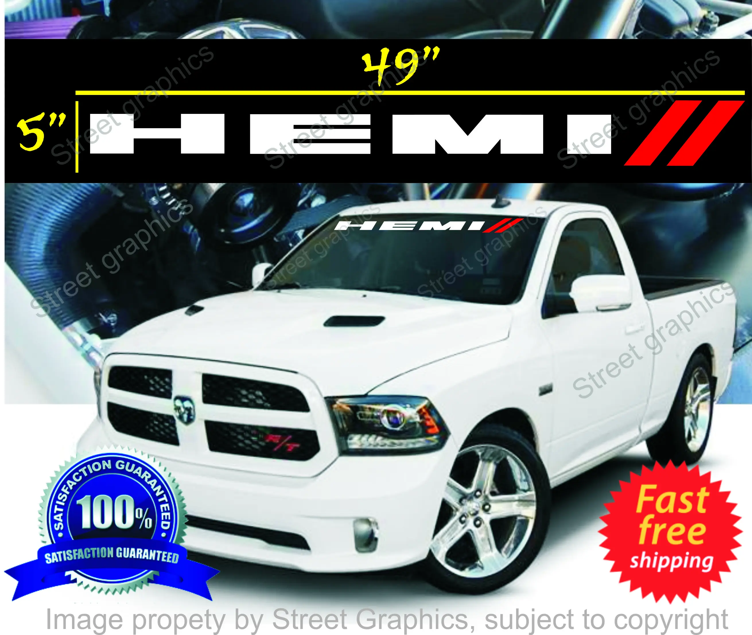 DODGE HEMI Windshield Vinyl Decal Sticker 47" x 5" Durable Material USA Made Vehicle Exterior Decoration Fast Shipping
