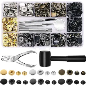 120 sets of leather buckle kit with hammer, puncher and 4 fixing tools, 12.5mm metal buckle nail, used for clothes, jackets, jeans, bracelets, bags