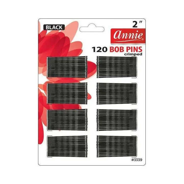 Annie #3339 Black Bob Pins, 120-Count Packaged Crimp Hair Pins for Secure Styling of Side-Buns, Half-Up Hairstyles, Side-Bun Hair Pins