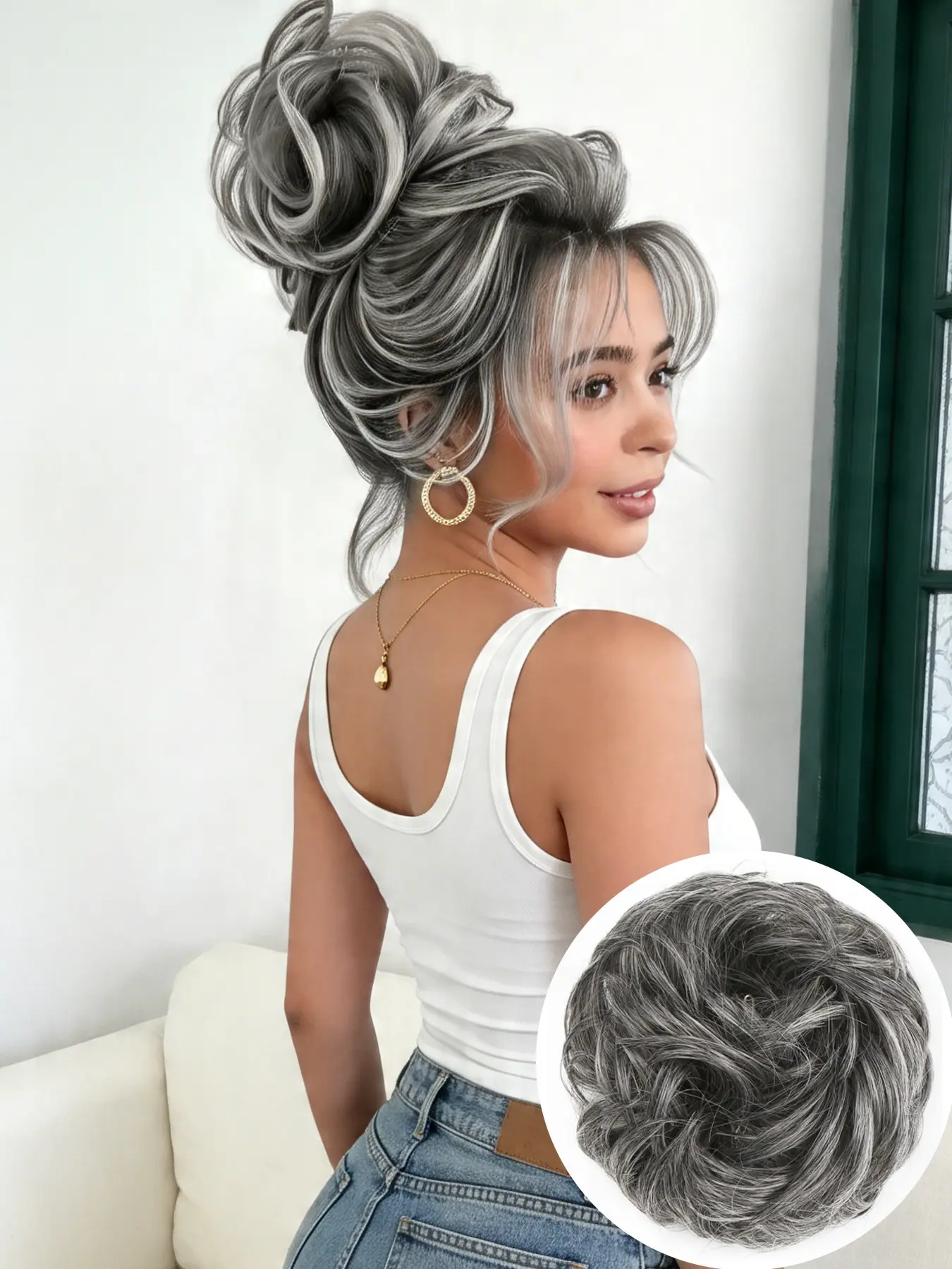 6-Inch Wavy Bun Extension Hair, Wavy Hair Extensions, Natural Soft Fiber Synthetic Hair, Casual Elastic Style, Fashion Color Accessory Hair, Synthetic Wavy Hairpieces for Women Wear Daily Parties Cosplay And Carnival Festival