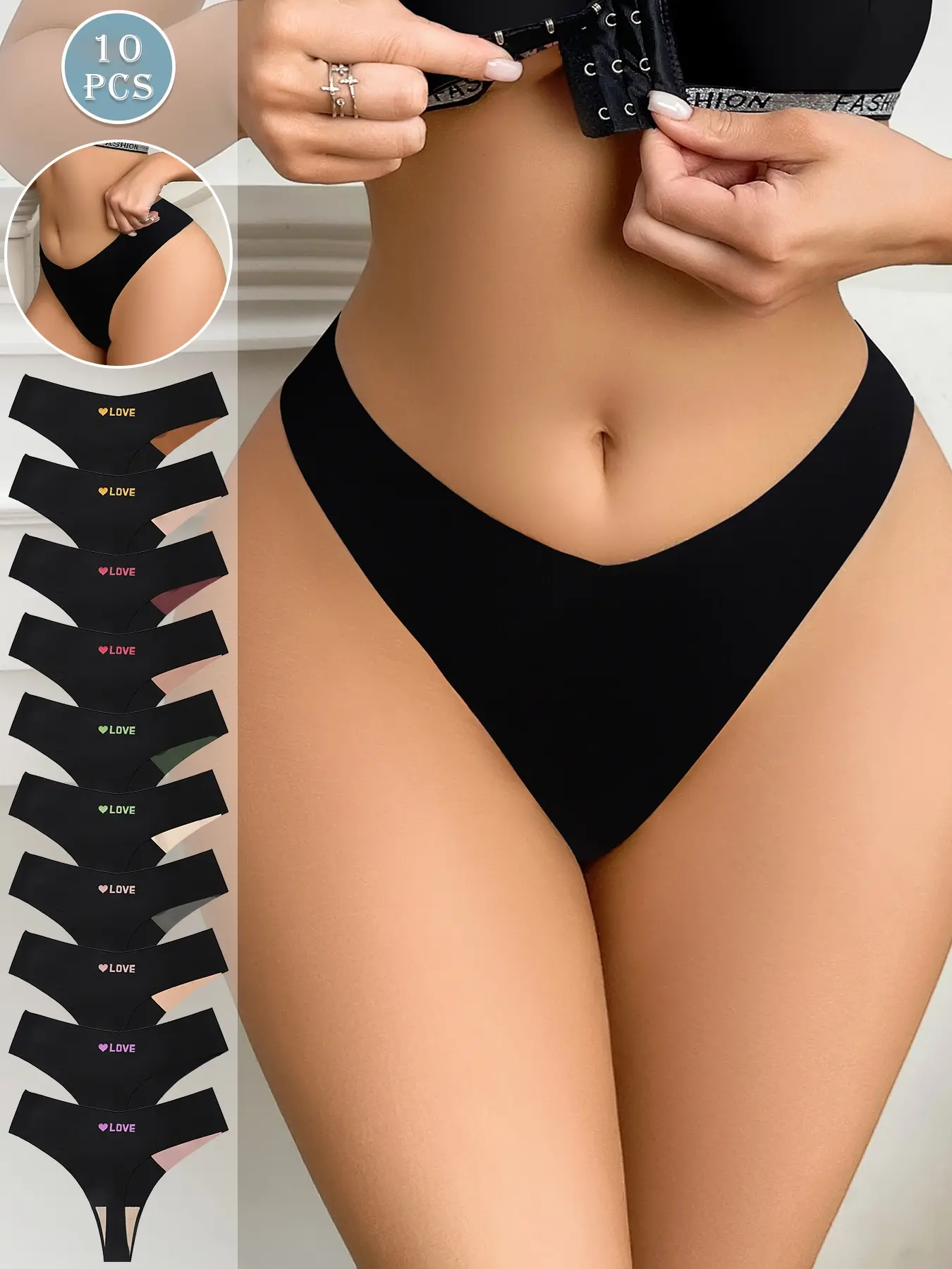 Women's V-Shape Low Waist Patchwork Thongs, Slim-Fitting Sexy Panties, 5/10 Pieces Set, All Seasons Daily Wear, Soft Comfy Panties, Soft Fit Panty, Fitted Knickers, Low Rise Underwear