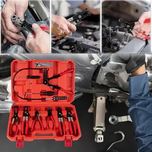 Pipe Clamp Pliers Set + 41 Piece Pin Puller Kit, Long Reach Hose Clamps, Fuel Line Pliers for Water Hoses & Car Radiators, Automotive Terminal Removal Tool