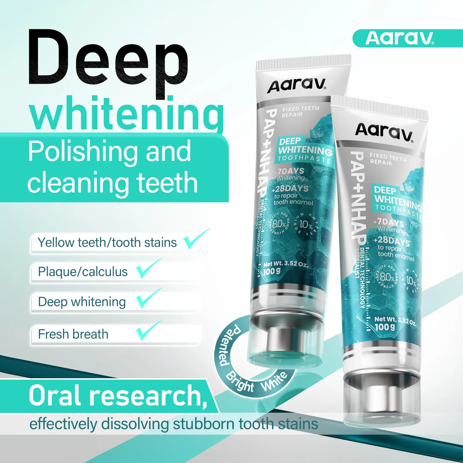 Aarav PAP Deep Whitening Toothpaste 8%Hydroxyapatite added Fluoride ...